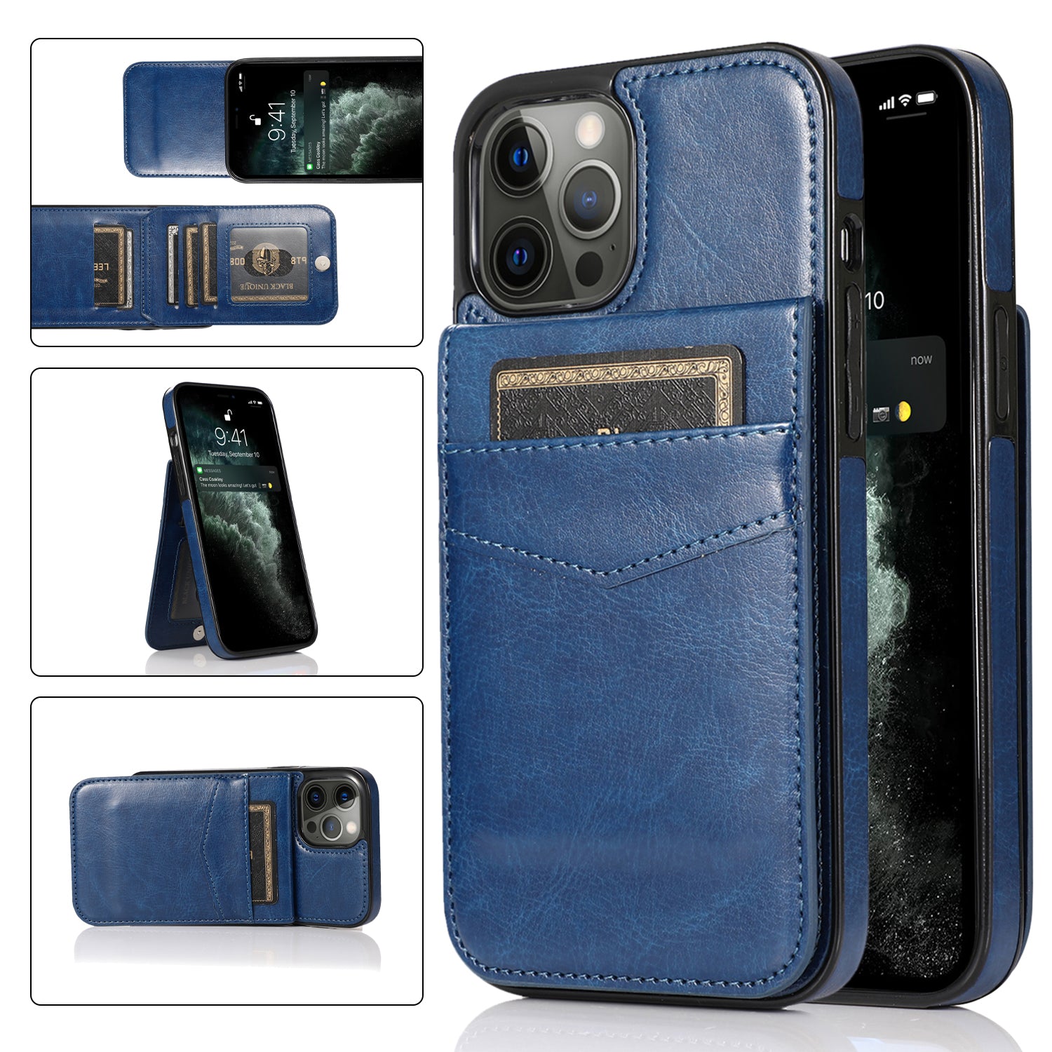 Pro iPhone 12 12 Pro držák karty stojánek Pouzdro na telefon TPU potažené PU kůží Pro iPhone 12 12 Pro držák karty stojánek Pouzdro na telefon TPU potažené PU kůží